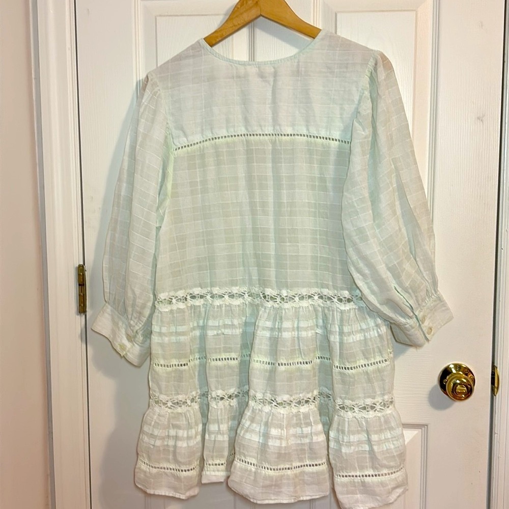 Free People Time Out Plaid Lace Trim Tunic, 
super subtle green hue, Medium - Picture 5 of 8